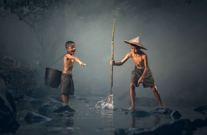 Fishing - children, fishing, teamwork