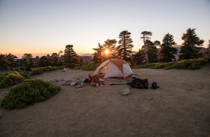 Outdoor Gear - beige and orange dome tent near trees during golden hour
