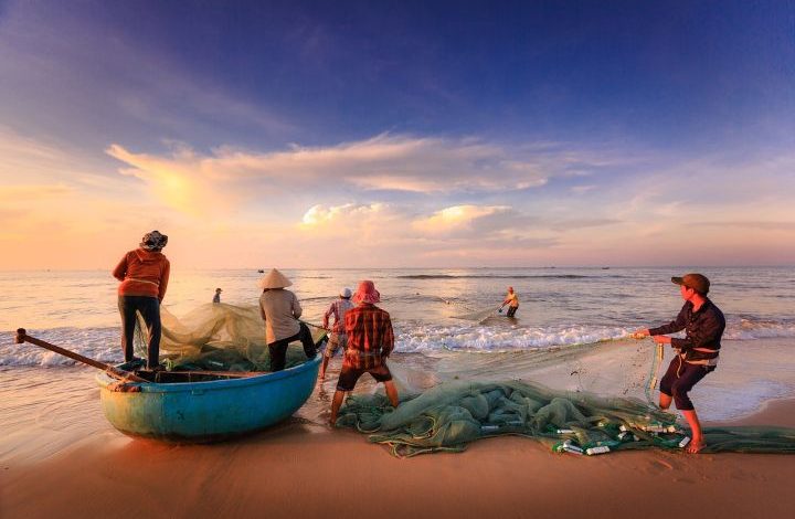 Fishing - fishermen, beach, boat