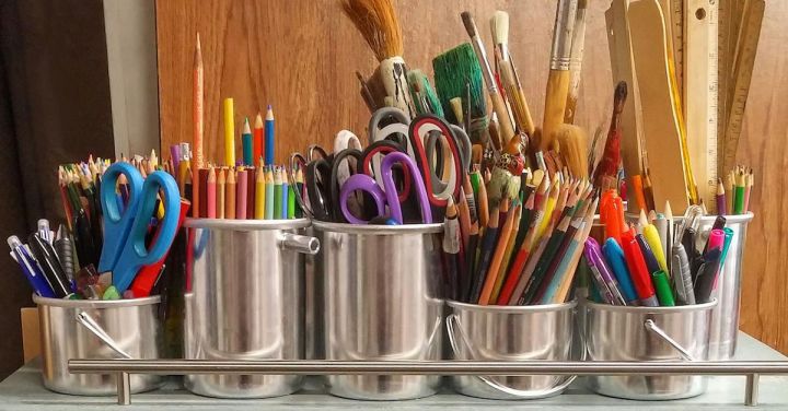 Crafting - Pencils in Stainless Steel Bucket